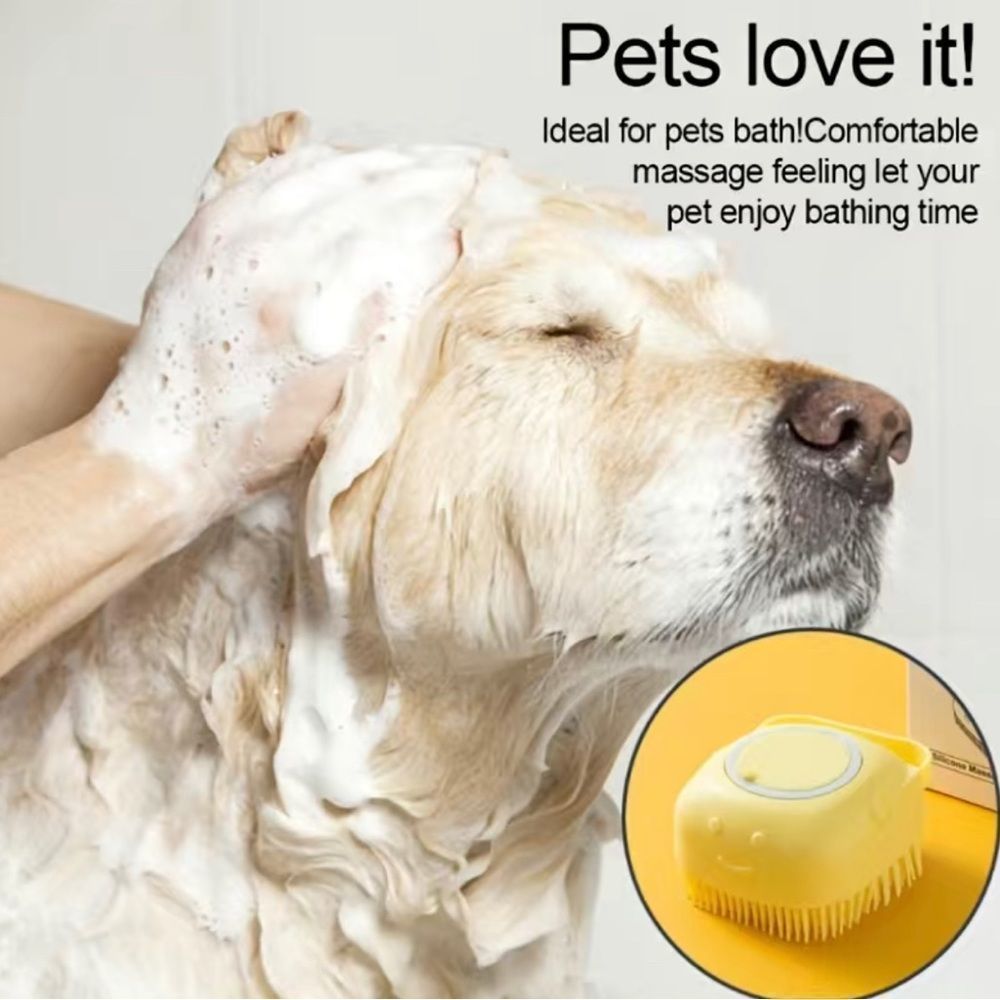 Boutique Silicone 2 In One Pet Bath Brush For Dog Cat Shampoo Dispenser Bristles